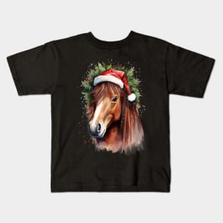 Christmas Watercolor Horse Equestrian Christmas Kids T-Shirt